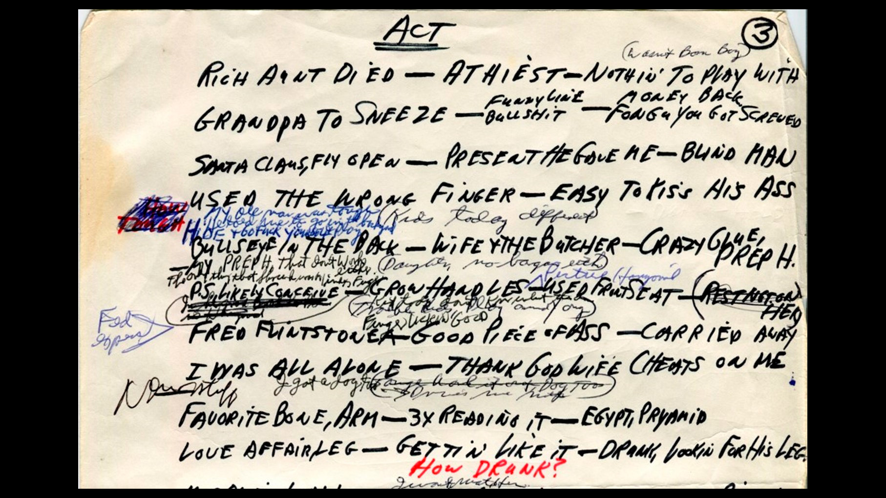 Rodney Dangerfield’s Handwritten Notes