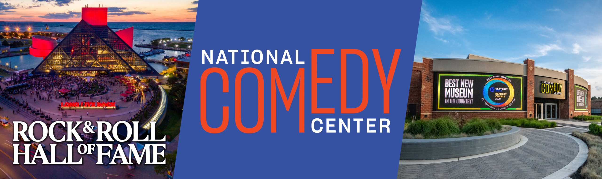 Banner Promoting the Rock and Roll Hall of Fame and National Comedy Center Comedy Rocks Promotion